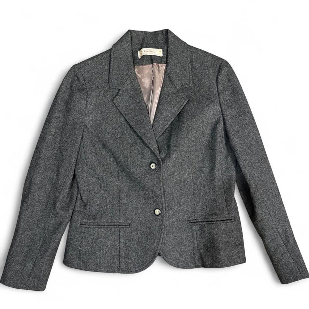 Vintage Young Pendleton Charcoal Gray 100% Virgin Wool Fitted Blazer 90s